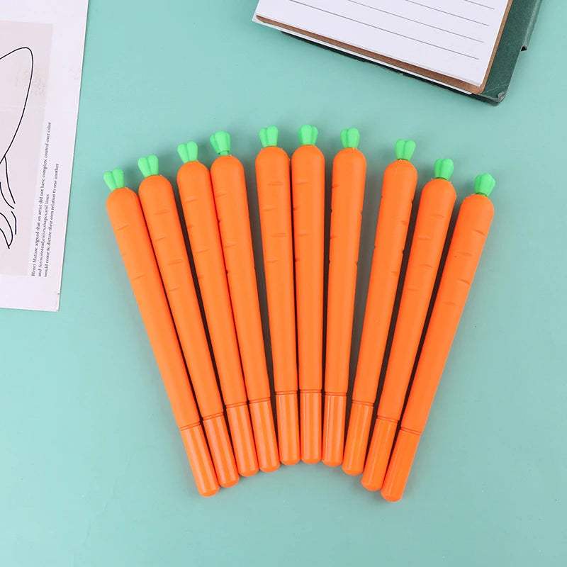 10pcs  0.5mm Gel Pen Black Ink Roller Marker Pen( Cute Carrot Styling) Cute Pens Cute Stationary Supplies Gel Ink Pen Wholesale